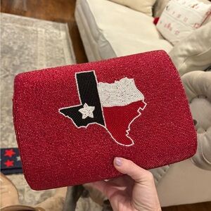 Red Beaded Clutch with Texas Design